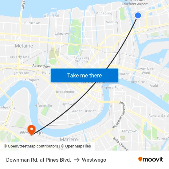 Downman Rd. at Pines Blvd. to Westwego map