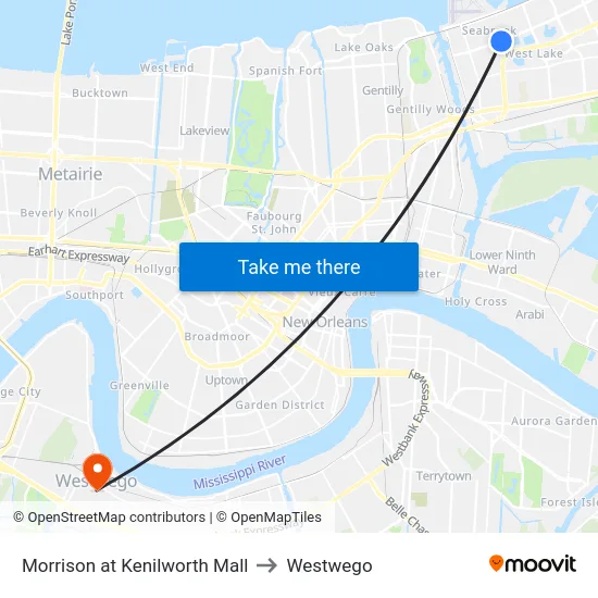 Morrison at Kenilworth Mall to Westwego map