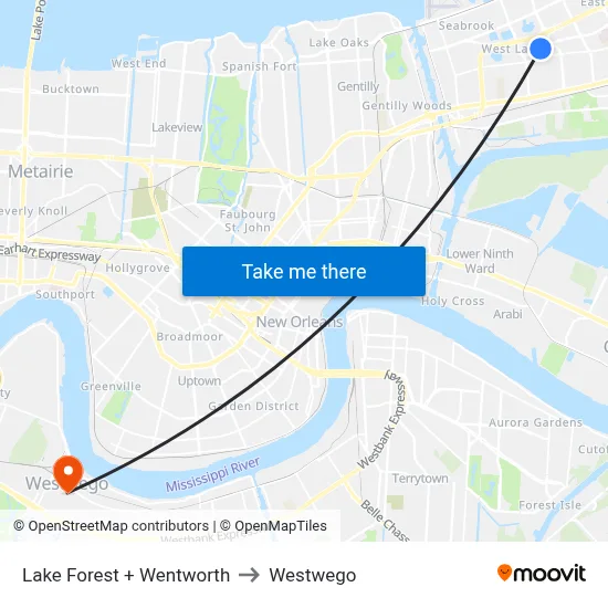 Lake Forest + Wentworth to Westwego map