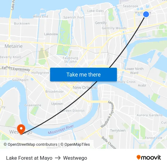 Lake Forest at Mayo to Westwego map