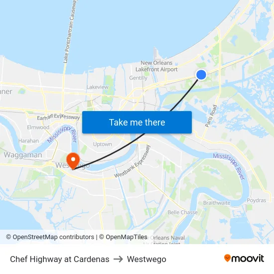Chef Highway at Cardenas to Westwego map