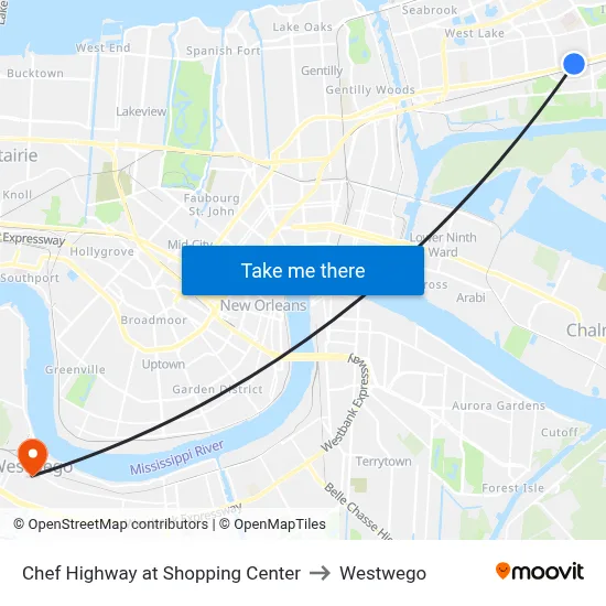 Chef Highway at Shopping Center to Westwego map