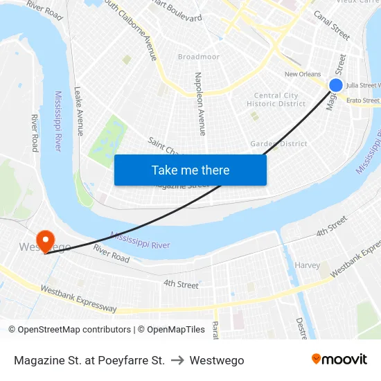 Magazine St. at Poeyfarre St. to Westwego map