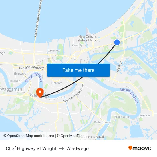 Chef Highway at Wright to Westwego map