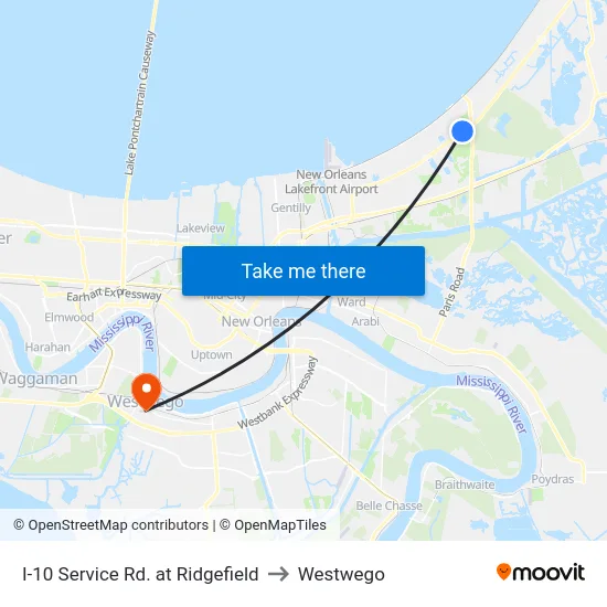 I-10 Service Rd. at Ridgefield to Westwego map