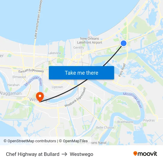 Chef Highway at Bullard to Westwego map