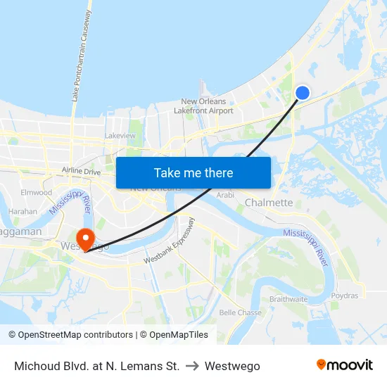 Michoud Blvd. at N. Lemans St. to Westwego map