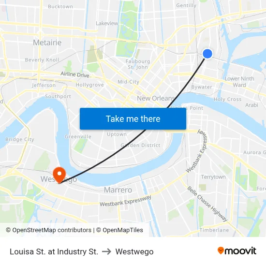 Louisa St. at Industry St. to Westwego map