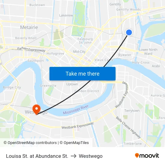 Louisa St. at Abundance St. to Westwego map