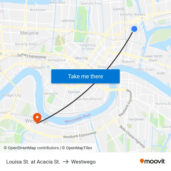 Louisa St. at Acacia St. to Westwego map
