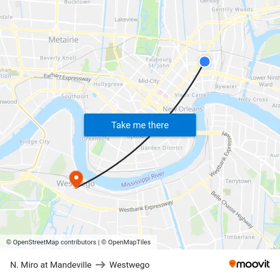 N. Miro at Mandeville to Westwego map