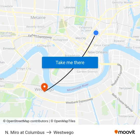 N. Miro at Columbus to Westwego map
