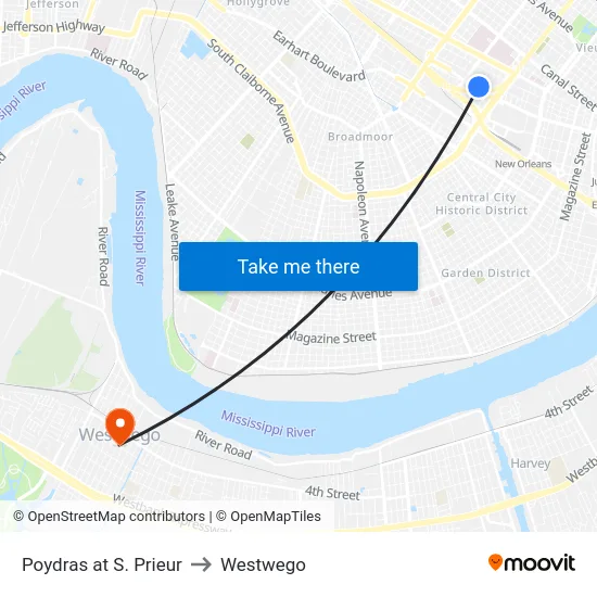 Poydras at S. Prieur to Westwego map