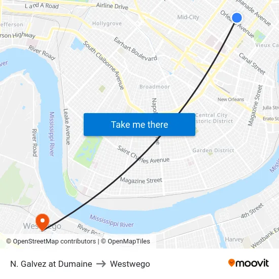 N. Galvez at Dumaine to Westwego map
