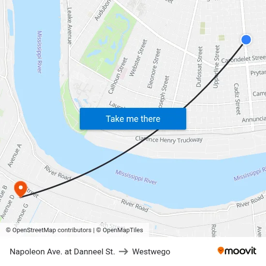 Napoleon Ave. at Danneel St. to Westwego map
