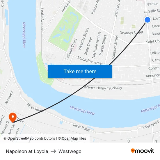 Napoleon at Loyola to Westwego map