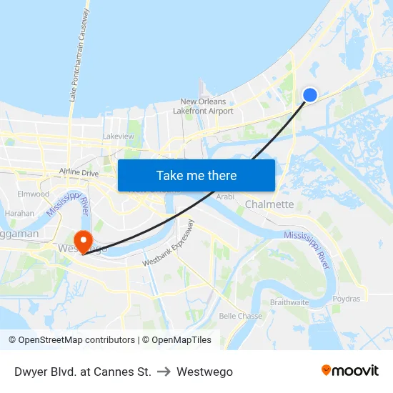 Dwyer Blvd. at Cannes St. to Westwego map