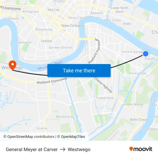 General Meyer at Carver to Westwego map