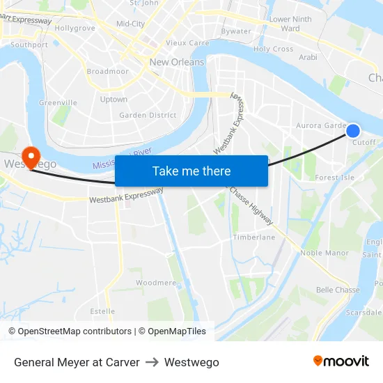 General Meyer at Carver to Westwego map