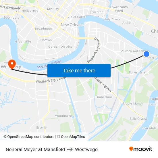 General Meyer at Mansfield to Westwego map