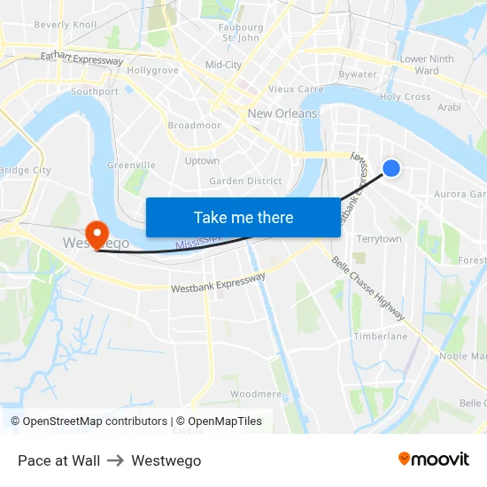 Pace at Wall to Westwego map