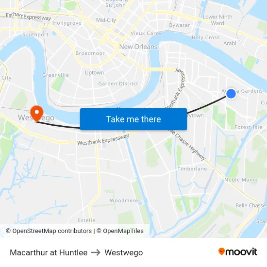 Macarthur at Huntlee to Westwego map