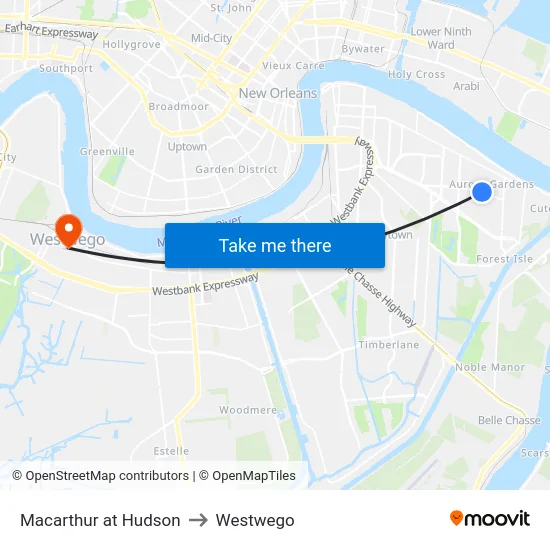 Macarthur at Hudson to Westwego map