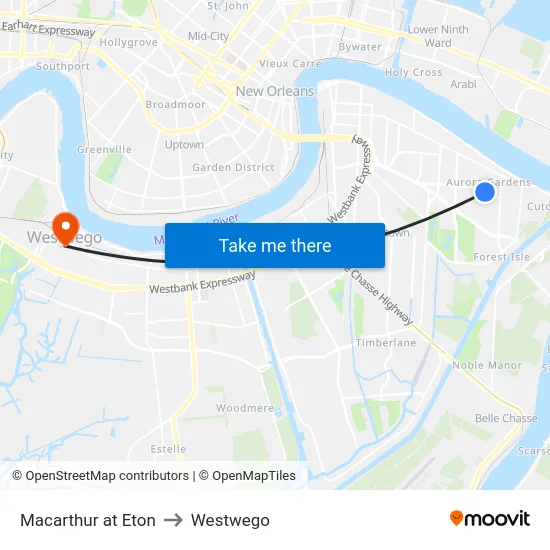 Macarthur at Eton to Westwego map