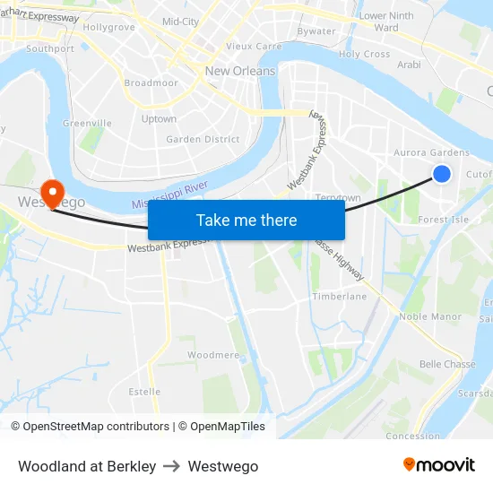 Woodland at Berkley to Westwego map