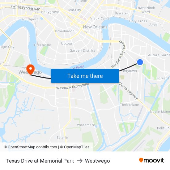 Texas Drive at Memorial Park to Westwego map