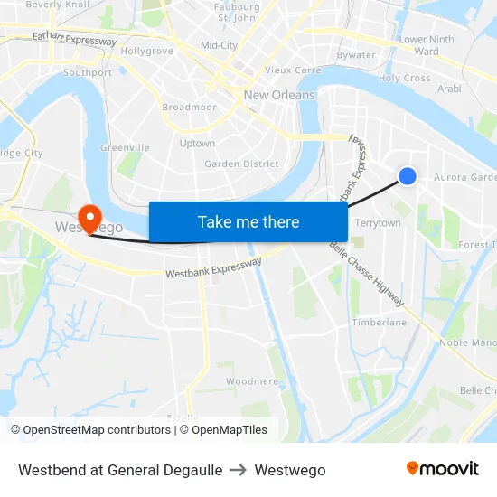 Westbend at General Degaulle to Westwego map