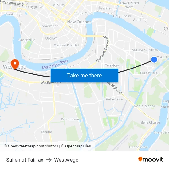 Sullen at Fairfax to Westwego map