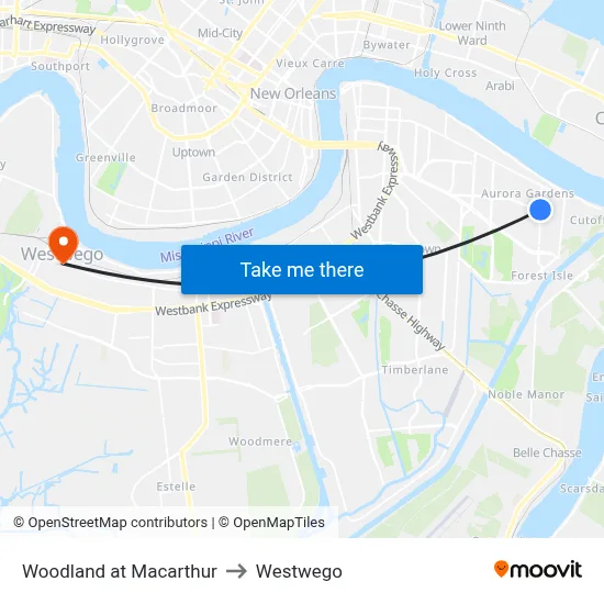 Woodland at Macarthur to Westwego map