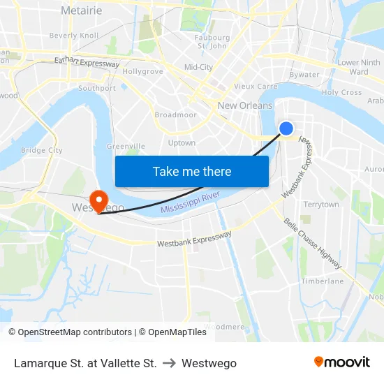 Lamarque St. at Vallette St. to Westwego map