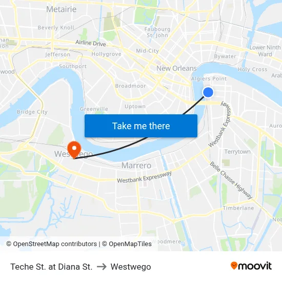 Teche St. at Diana St. to Westwego map