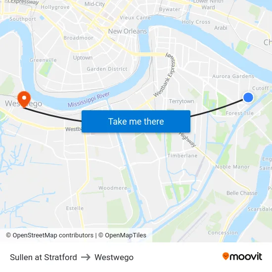 Sullen at Stratford to Westwego map