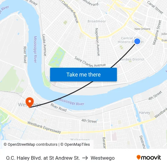 O.C. Haley Blvd. at St Andrew St. to Westwego map