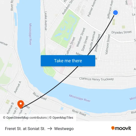 Freret St. at Soniat St. to Westwego map