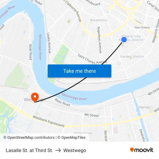 Lasalle St. at Third St. to Westwego map
