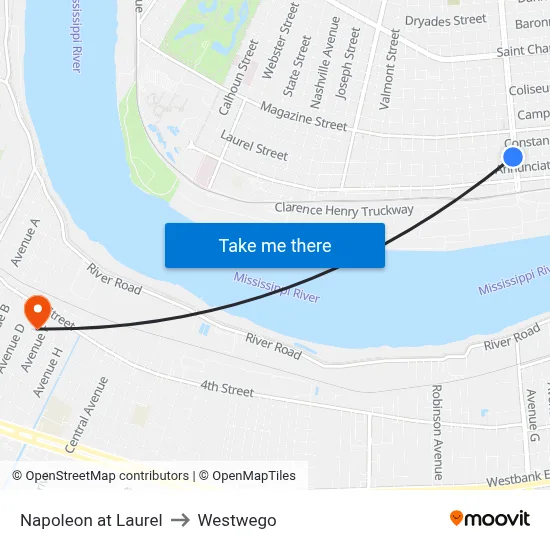 Napoleon at Laurel to Westwego map