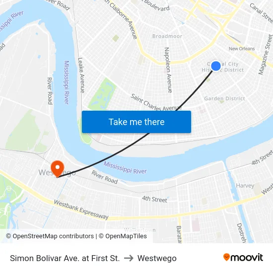 Simon Bolivar Ave. at First St. to Westwego map