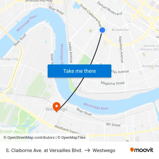 S. Claiborne Ave. at Versailles Blvd. to Westwego map