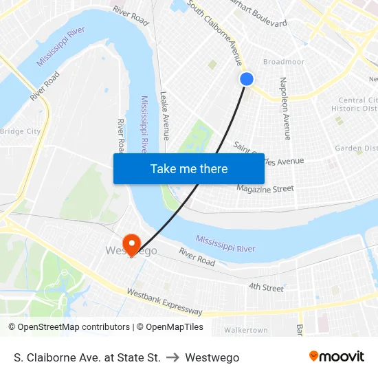 S. Claiborne Ave. at State St. to Westwego map