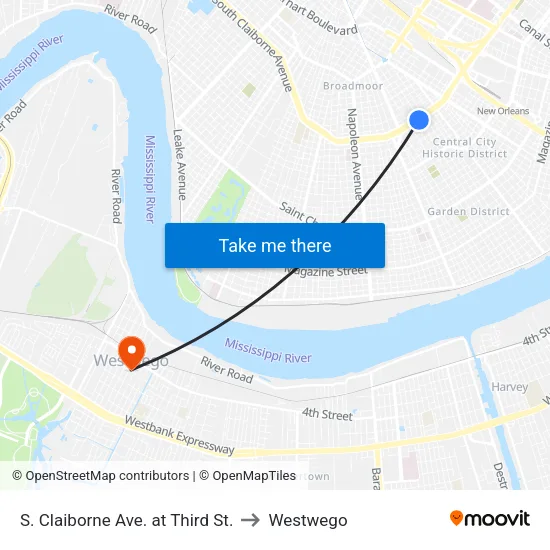 S. Claiborne Ave. at Third St. to Westwego map