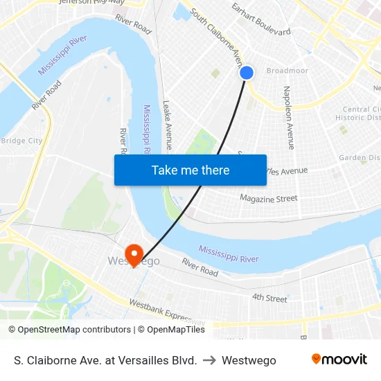 S. Claiborne Ave. at Versailles Blvd. to Westwego map