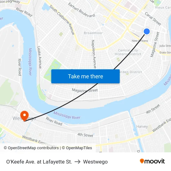 O'Keefe Ave. at Lafayette St. to Westwego map