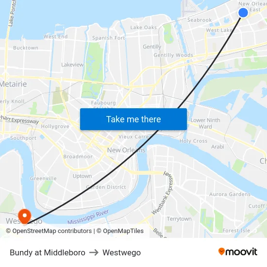 Bundy at Middleboro to Westwego map