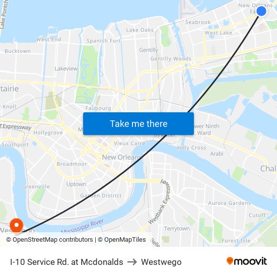 I-10 Service Rd. at Mcdonalds to Westwego map