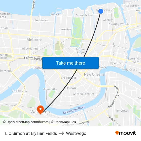 L C Simon at Elysian Fields to Westwego map