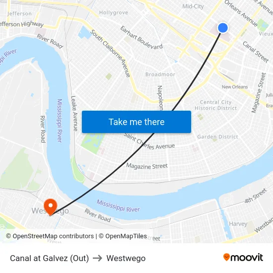 Canal at Galvez (Out) to Westwego map